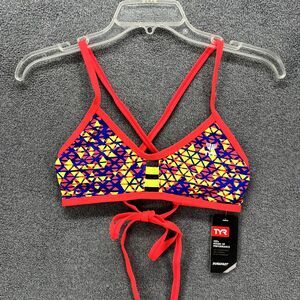 TYR Bikini Top Womens Large 10 12 Red Modena Pacific Tie back Swimwear
